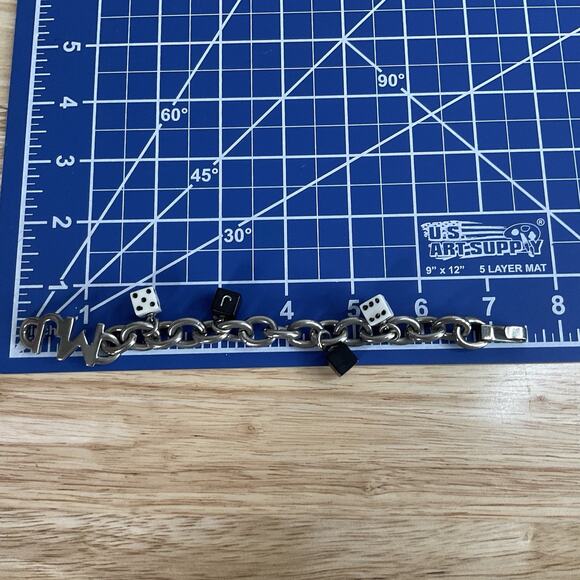 Vintage Marc Jacobs Charm Bracelet Dice & MJ Charms 2000s Silver Tone Size 6.5 - Picture 12 of 12